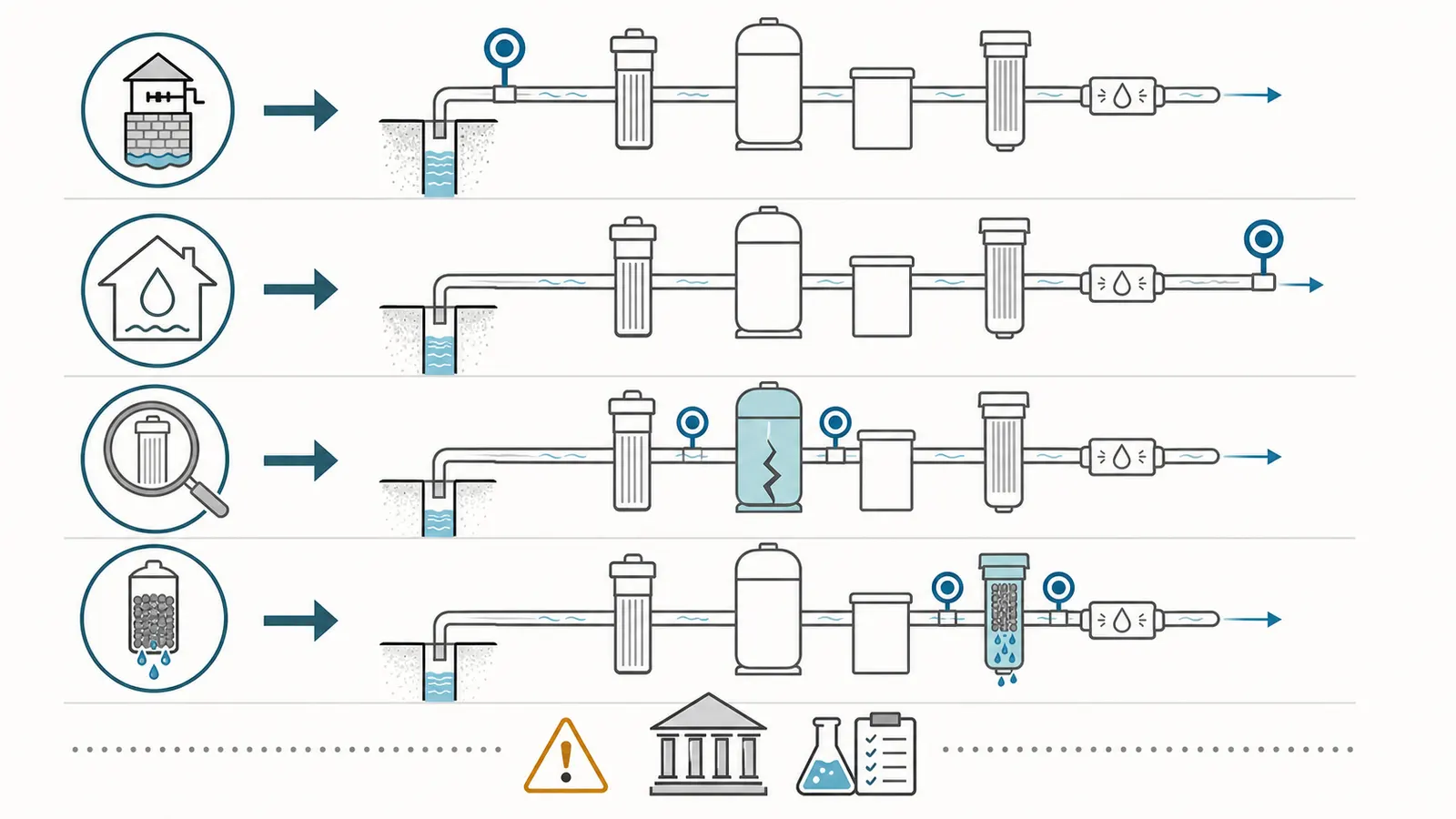 Decision map matching a homeowner question with source, outlet, or between-stage sample locations