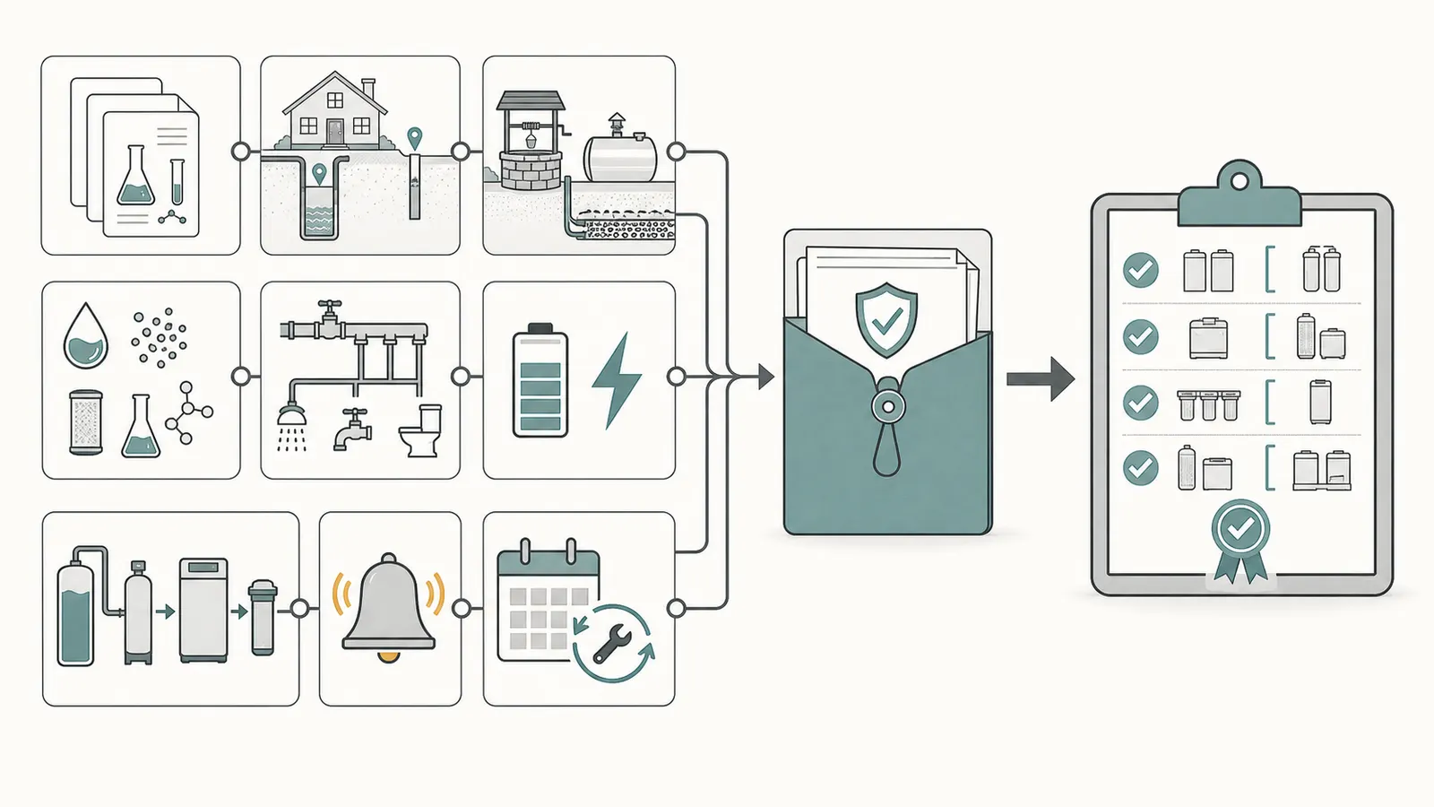 Homeowner evidence packet linking lab reports, well observations, flow, and quote assumptions