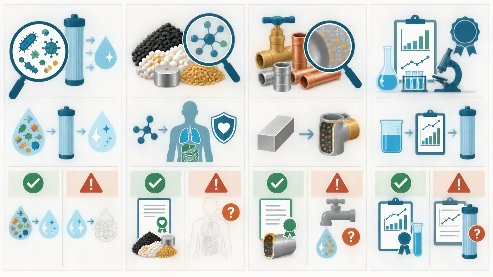 Comparison of contaminant reduction, material safety, lead content, and manufacturer claims