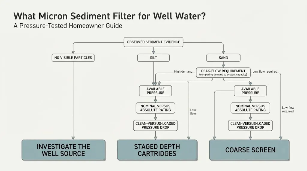 Decision map from observed sediment and measured pressure to a filter choice