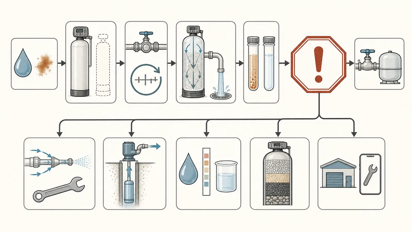 Decision map from returning stains to safe observations, testing, service, or replacement evaluation