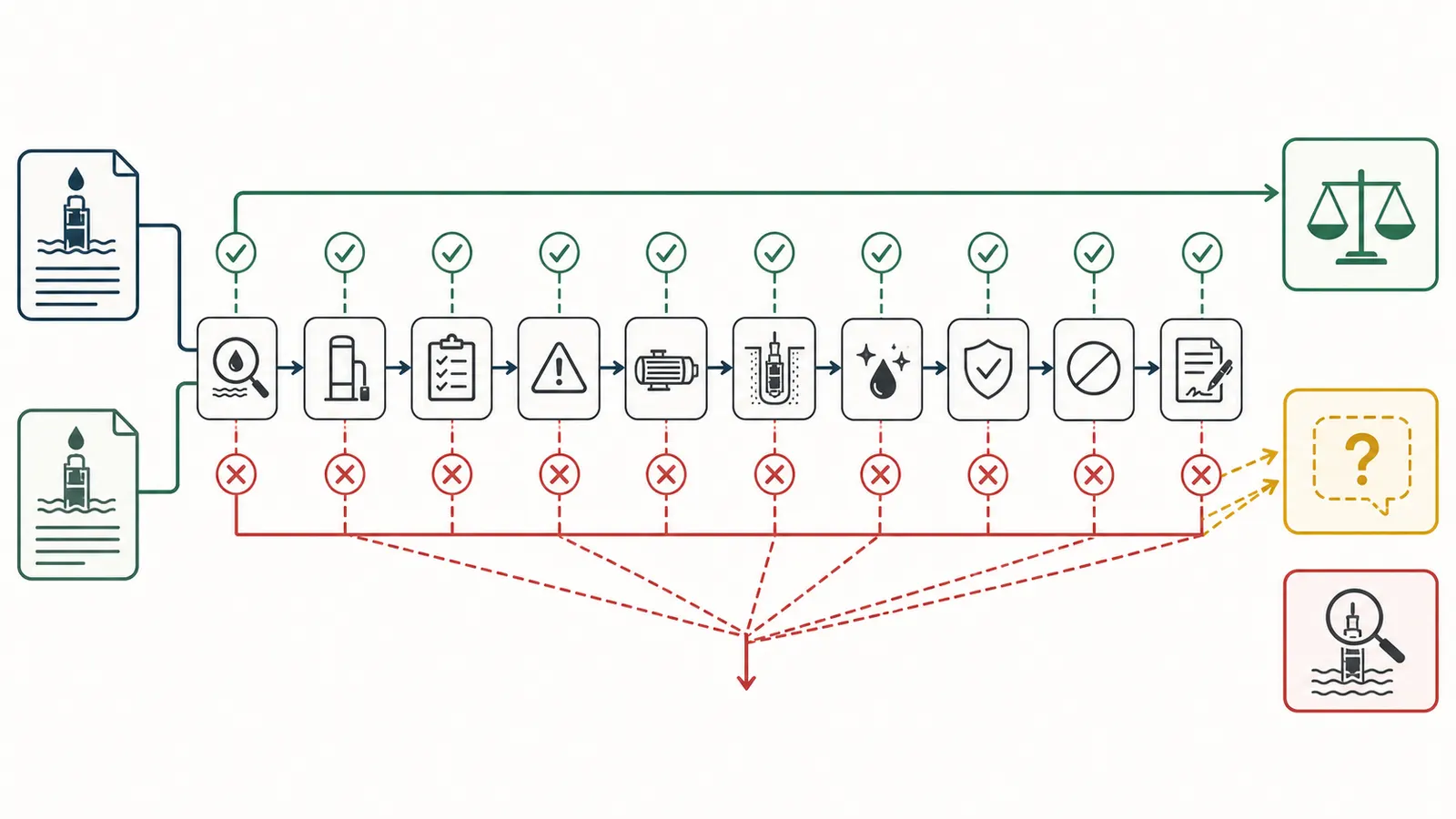 Decision gates for determining whether two well-pump quotes describe the same job