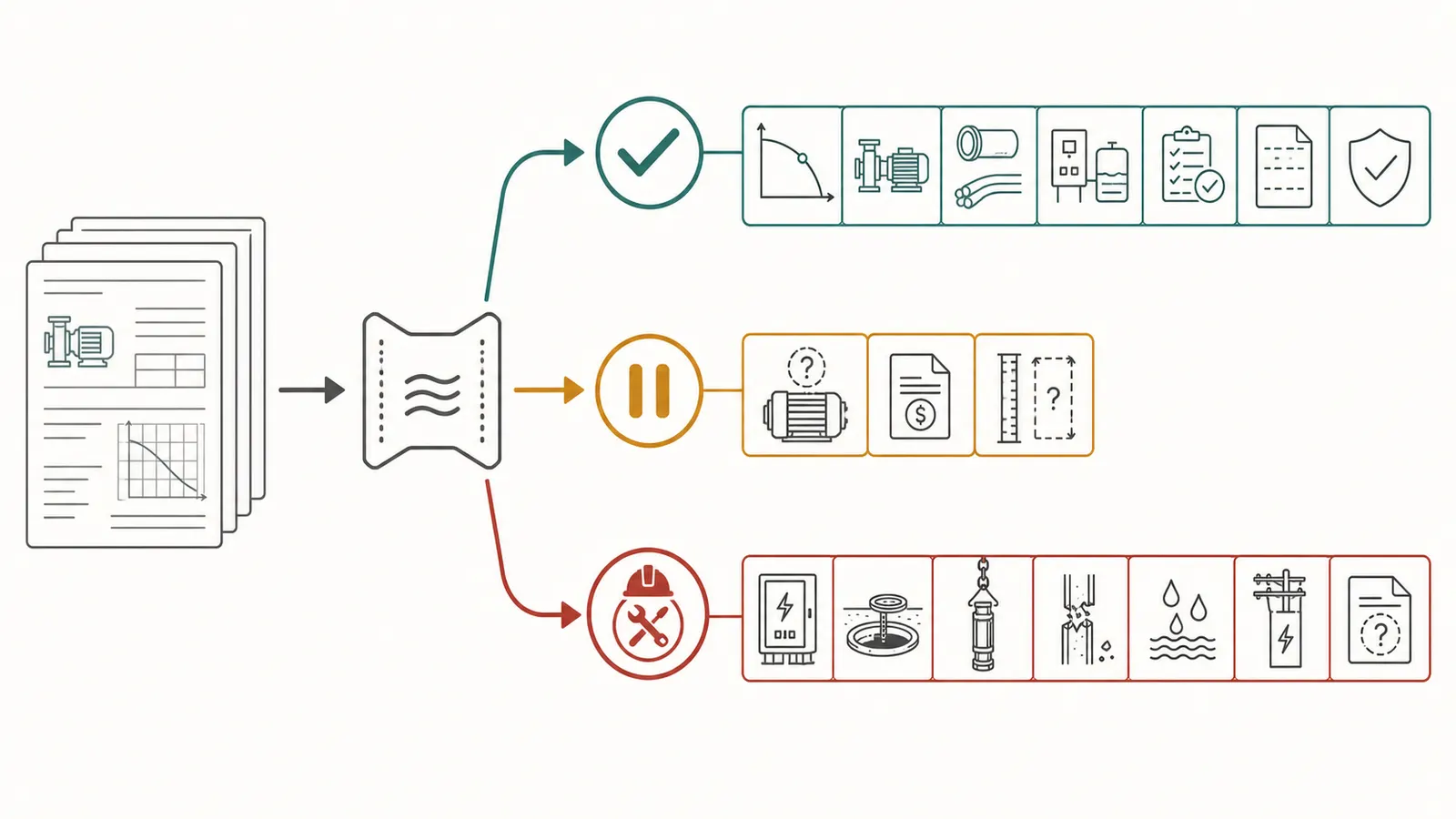 Pass, hold, and escalate decision flow for comparing well pump replacement bids