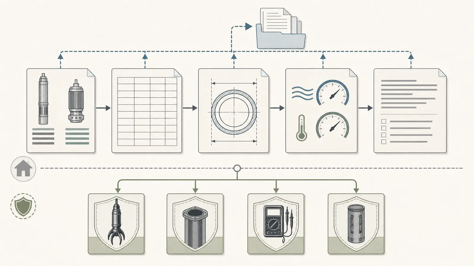Handoff map showing the documents a homeowner can request before approving pump, sleeve, well, or electrical work.