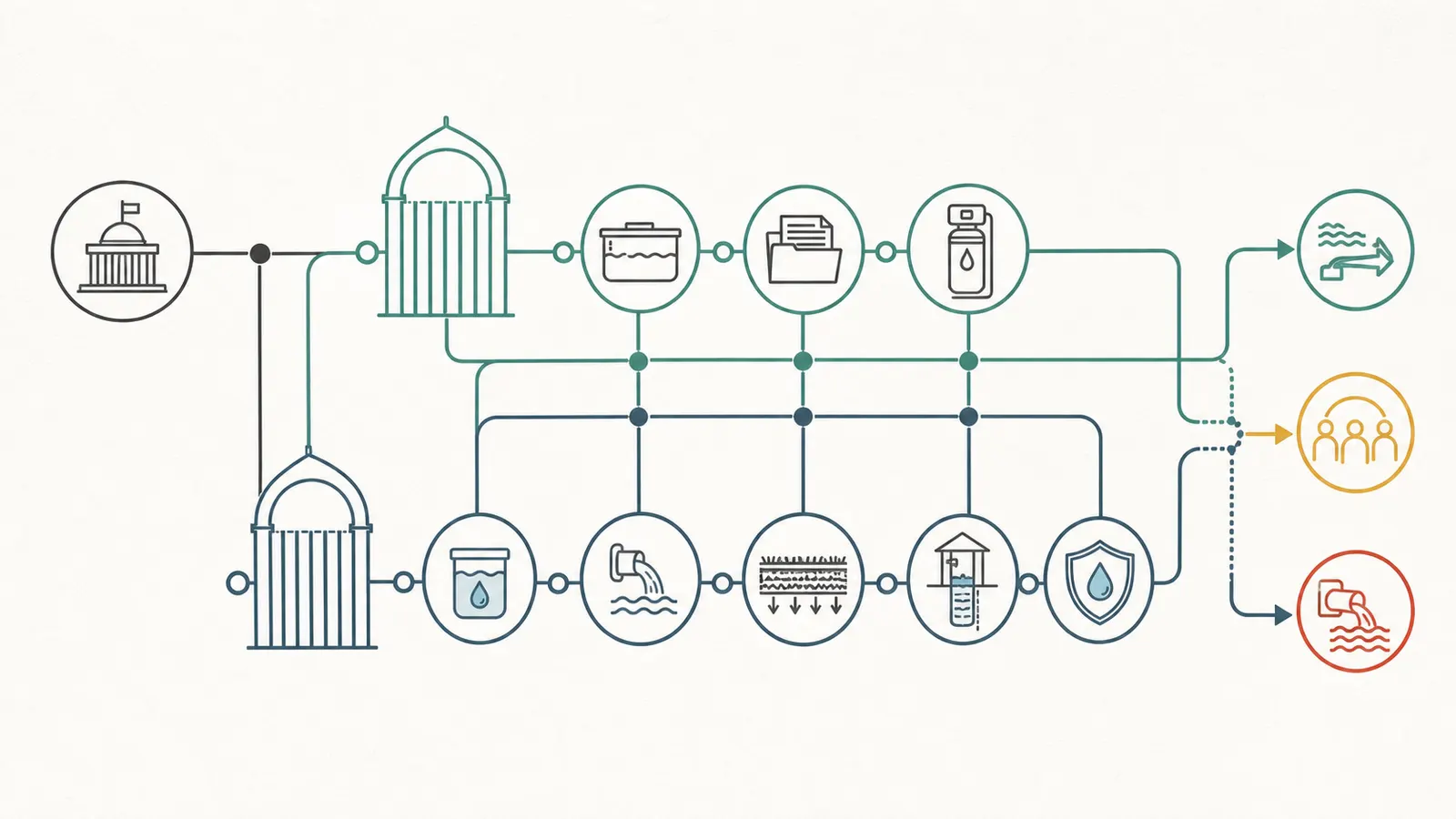 Decision map separating local permission, septic design, equipment limits, and the final drain-route decision