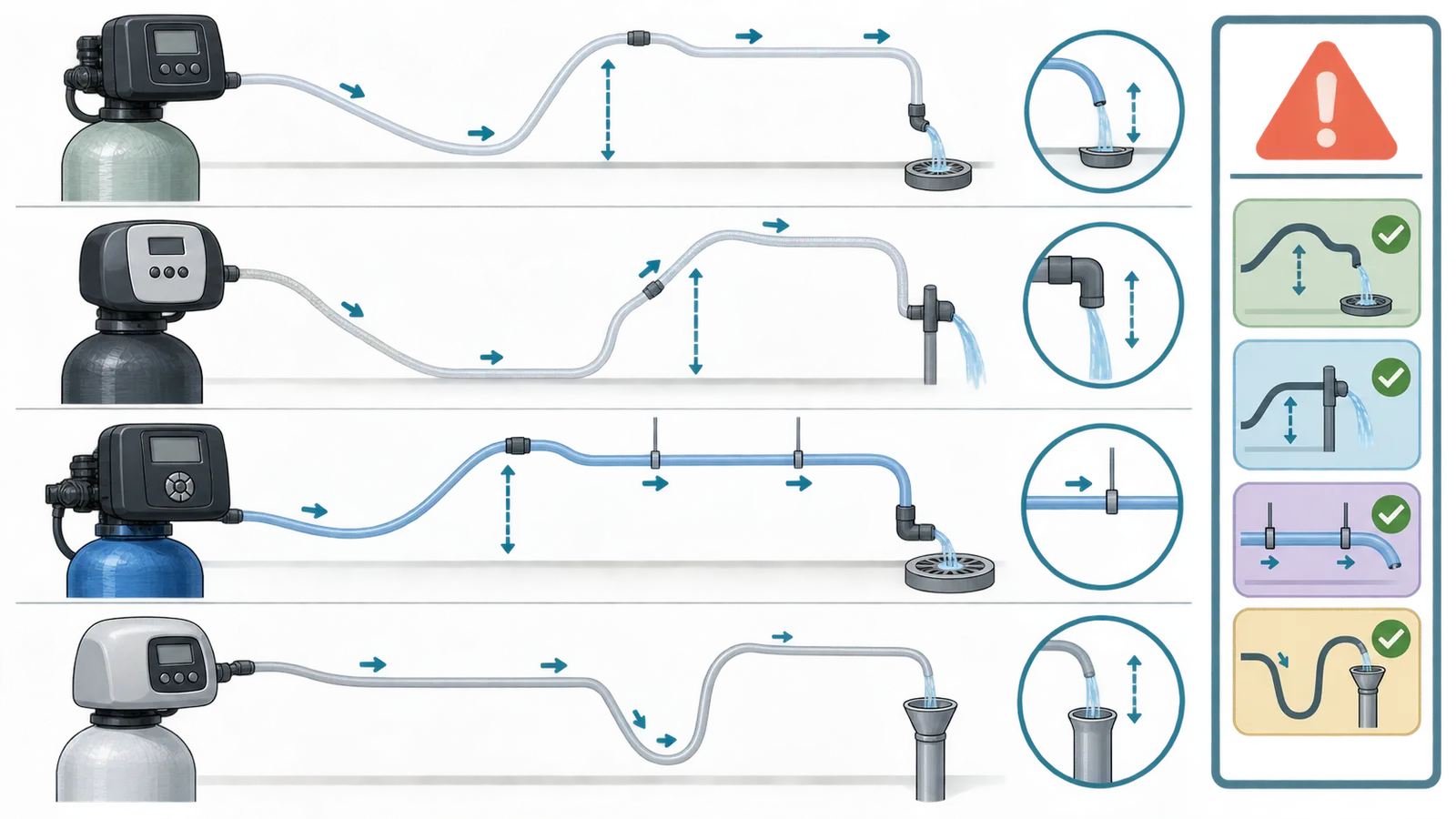 Comparison table showing different manufacturer drain limits and conditions