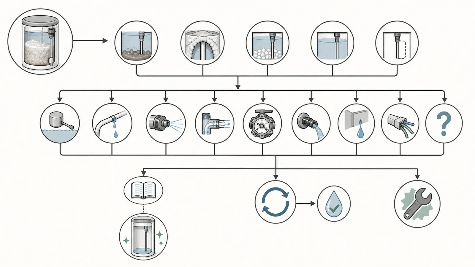 Decision map from wet sludge to cleanout, regeneration retest, or professional service