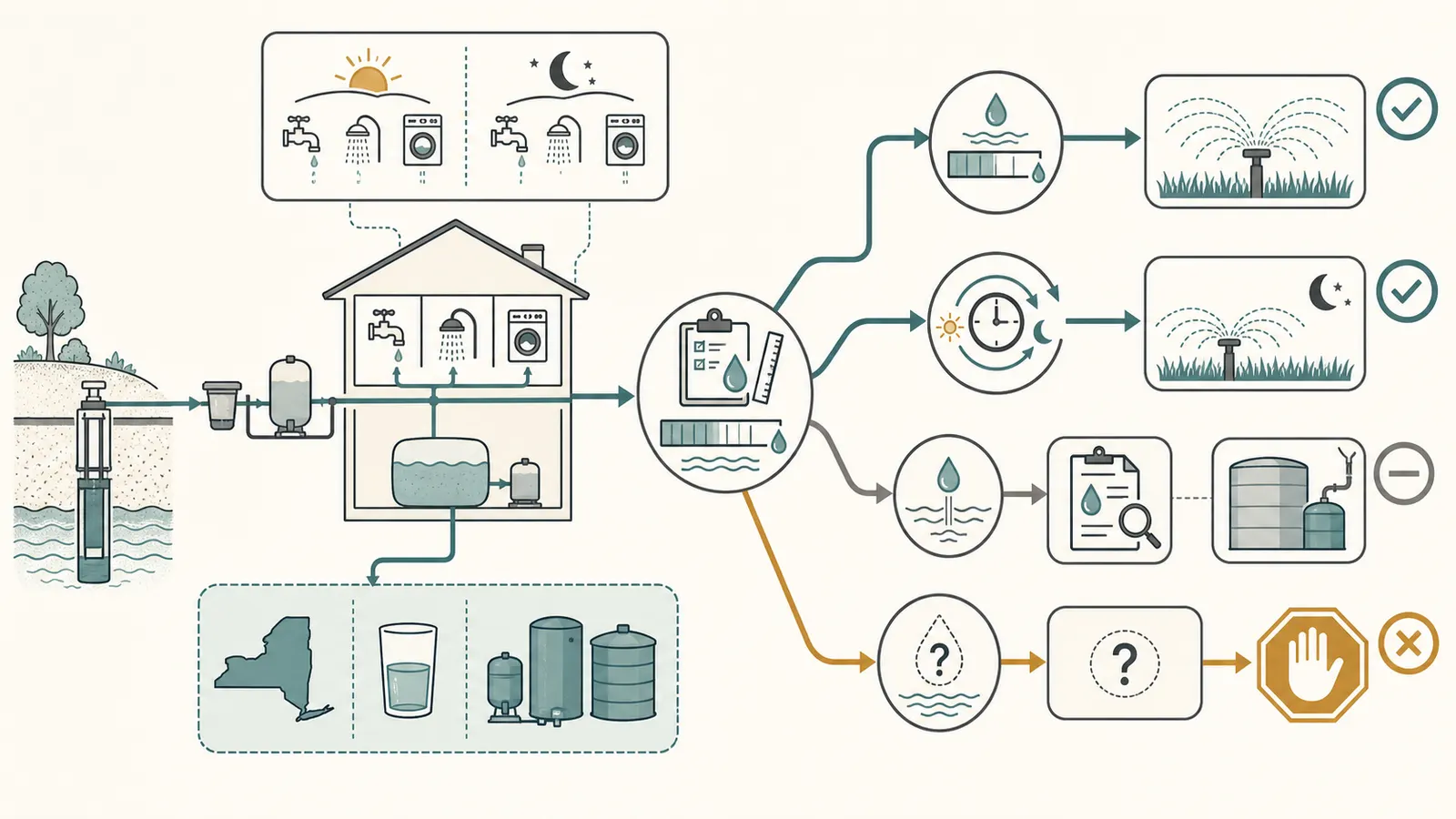 Decision map protecting showers, toilets, laundry, and drinking water while irrigation is considered