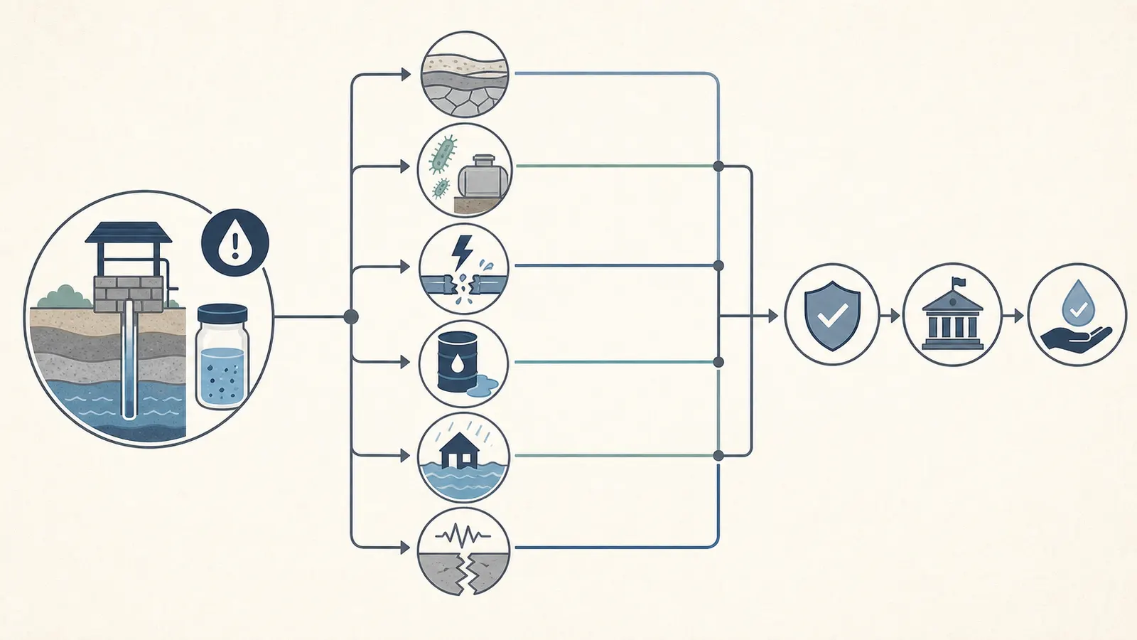 Decision map separating contaminant cause, covered event, policy exclusion, and next action