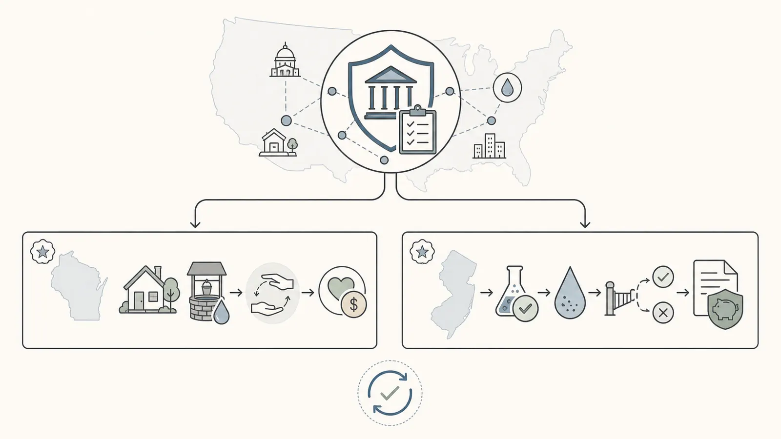 State-aware route showing local agency, grant, and spill-fund examples with limits