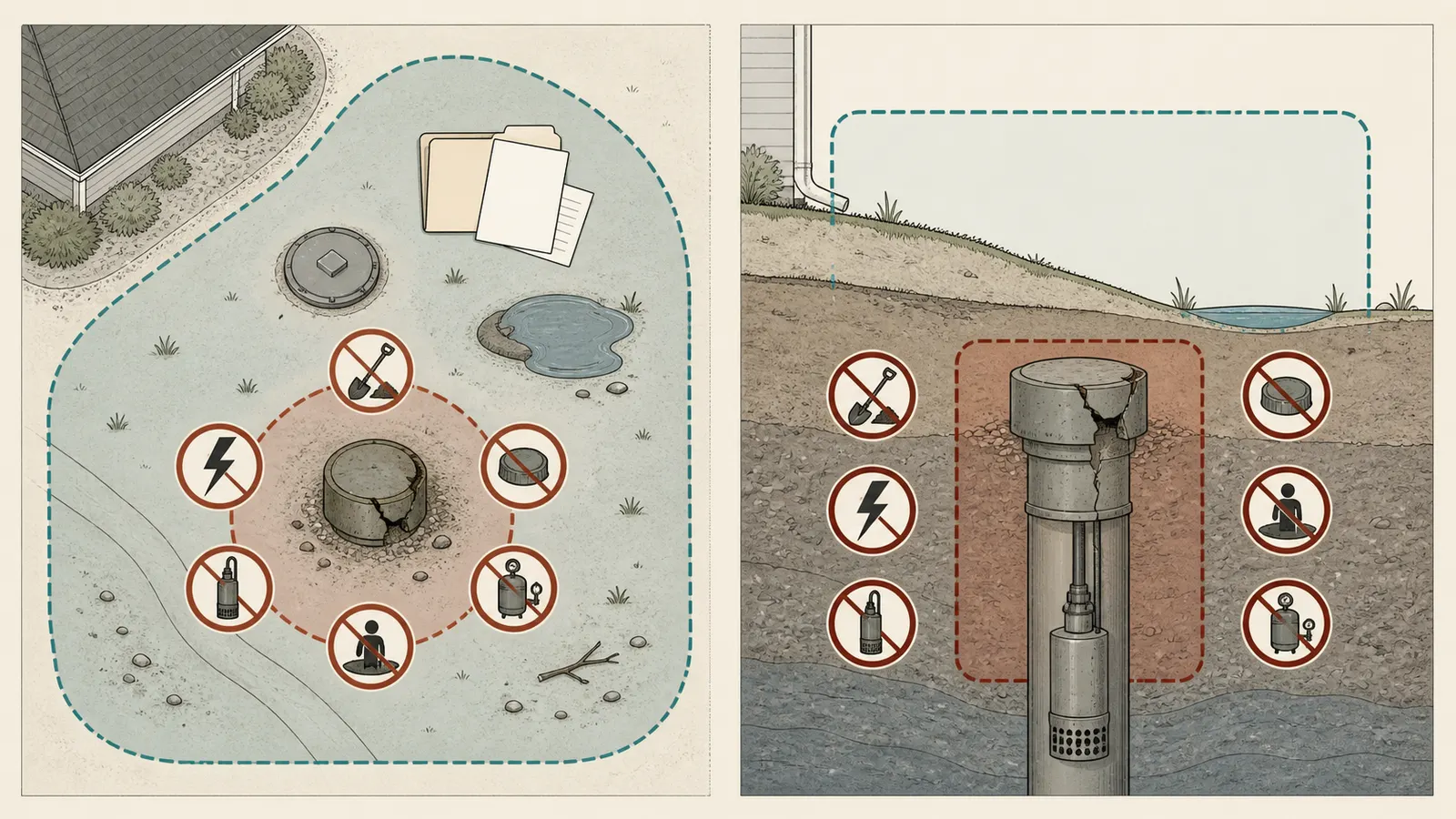 Surface-only homeowner observation boundary around a private wellhead