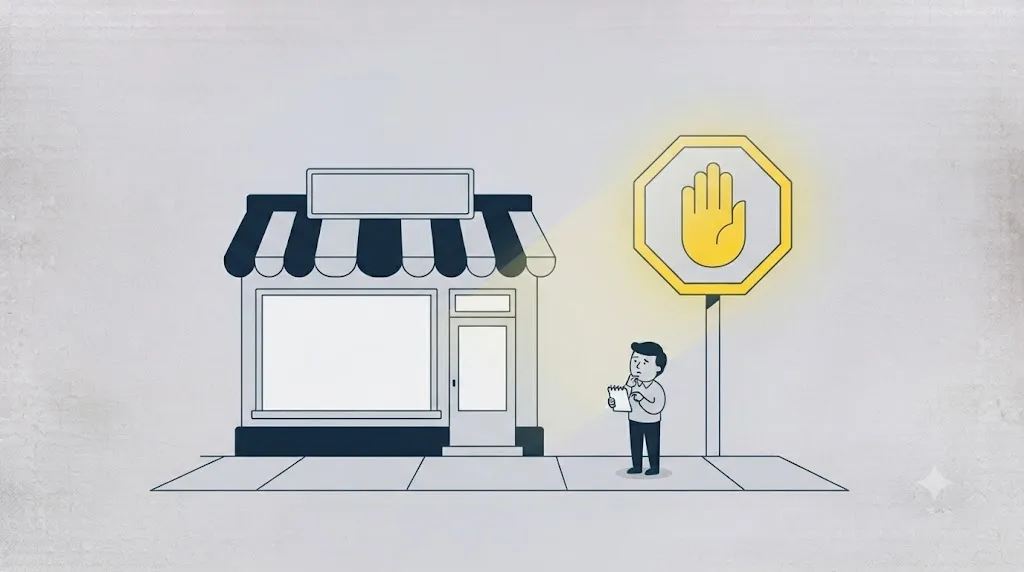 Ilustrație cu un semn de stop lângă un magazin mic dintr-un cartier din Cluj-Napoca