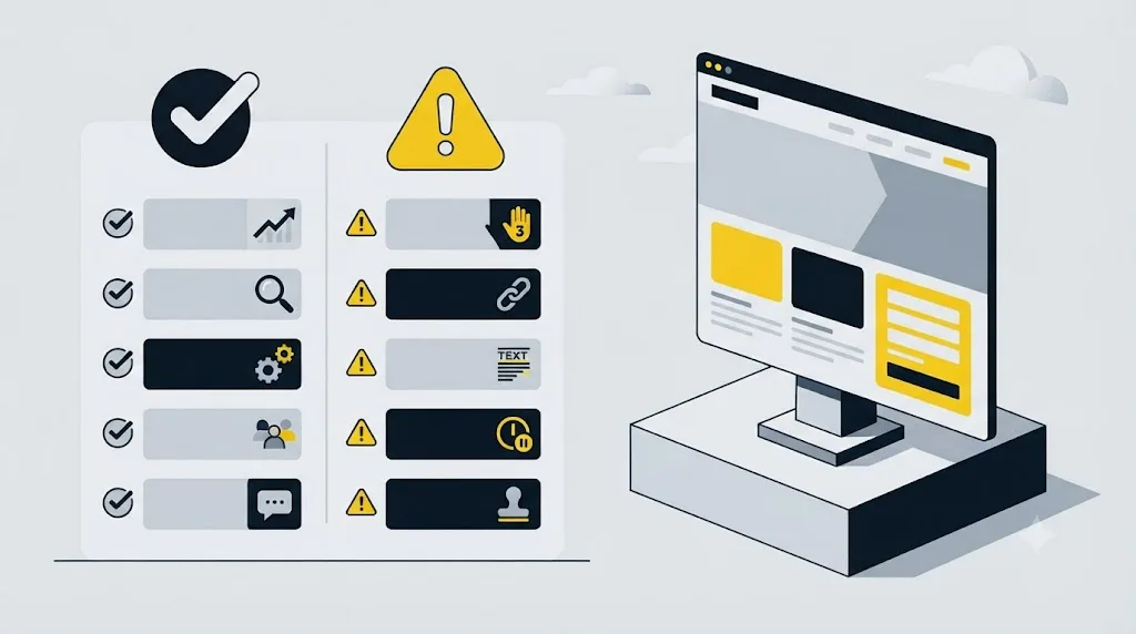 Ilustrație cu o listă de verificare pentru a recunoaște o agenție SEO serioasă în Constanța
