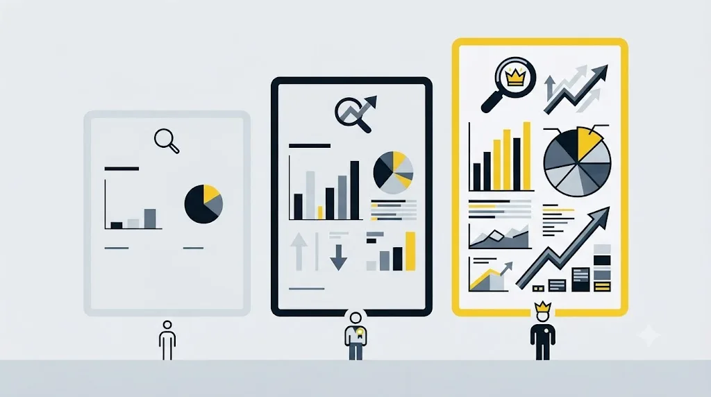 Ilustrație cu benzi de preț pentru servicii de audit SEO, de la gratuit la pachet premium