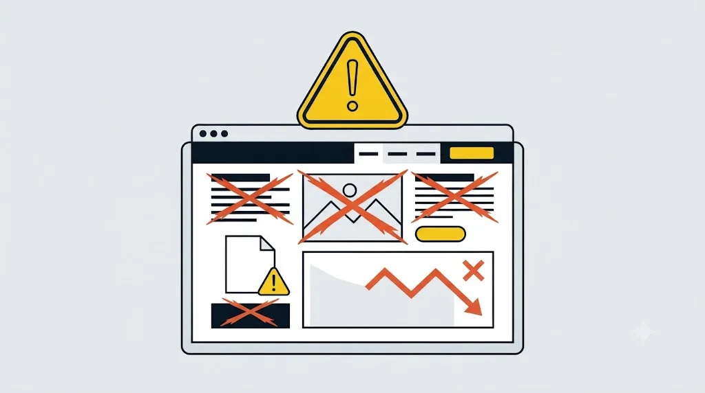 Ilustrație cu un semn de avertizare deasupra unui site cu erori marcate, pentru o afacere din Chișinău