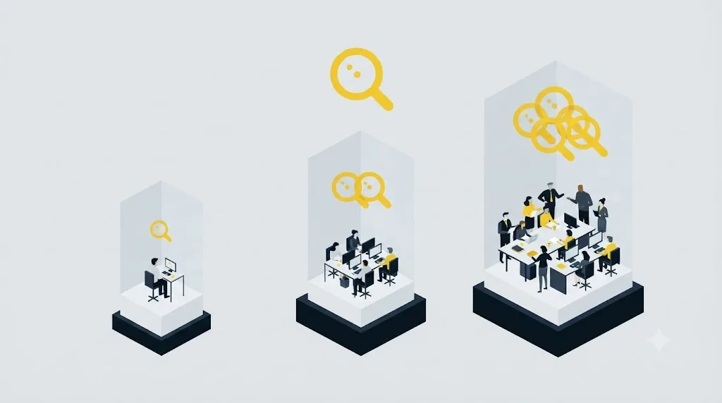 Ilustrație cu trei niveluri de preț pentru servicii SEO, de la freelancer la firmă specializată