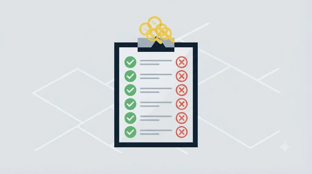 Ilustrație cu o listă de verificare pentru a recunoaște o firmă SEO serioasă