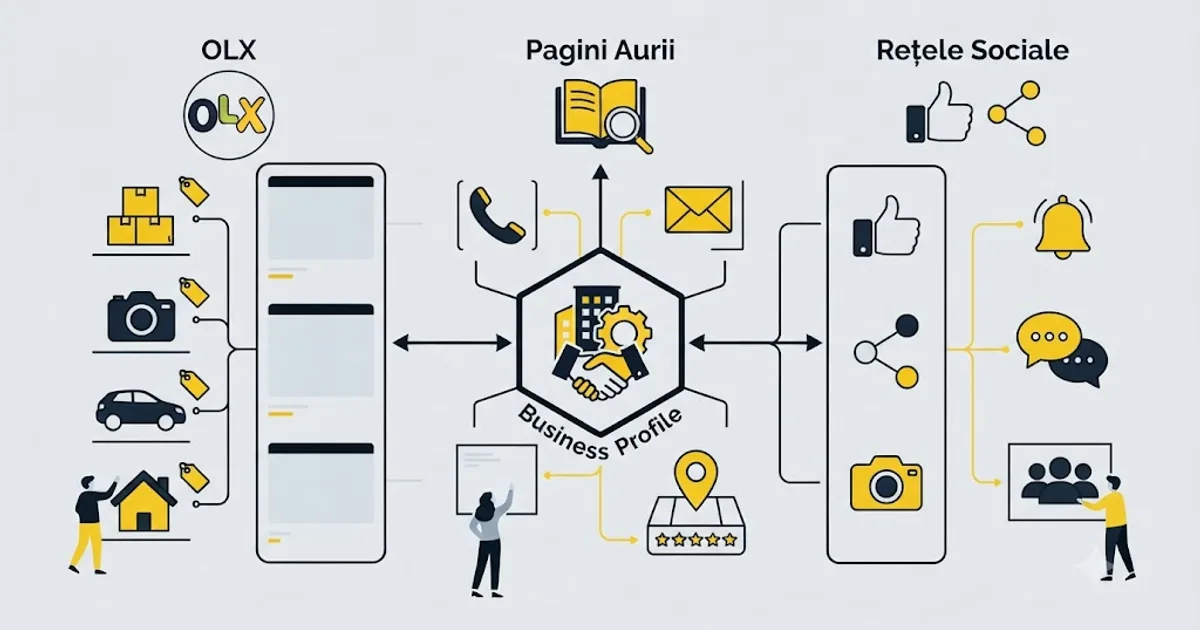 Ilustrație cu o echipă care lucrează de la distanță la optimizarea unui site pentru o afacere din Iași