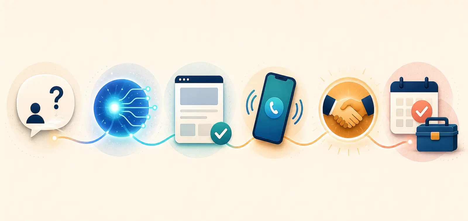 Illustration of an AI-referred call path from a well contractor buyer prompt to a booked job
