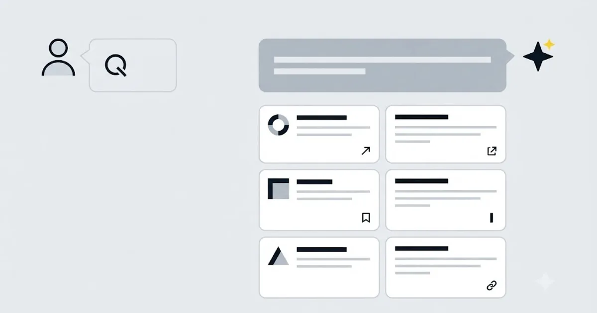 Illustration af en AI-assistent, der samler flere kilder til ét samlet svar