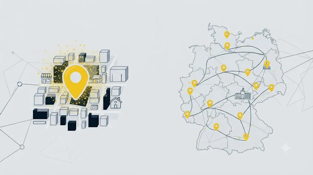 Ilustracja przedstawiająca porównanie pozycjonowania lokalnego i krajowego