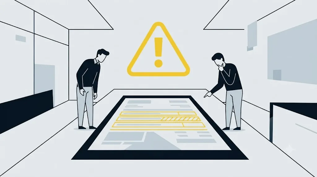 Illustratie van een waarschuwingsteken bij veelgemaakte fouten bij het inhuren van een SEO specialist