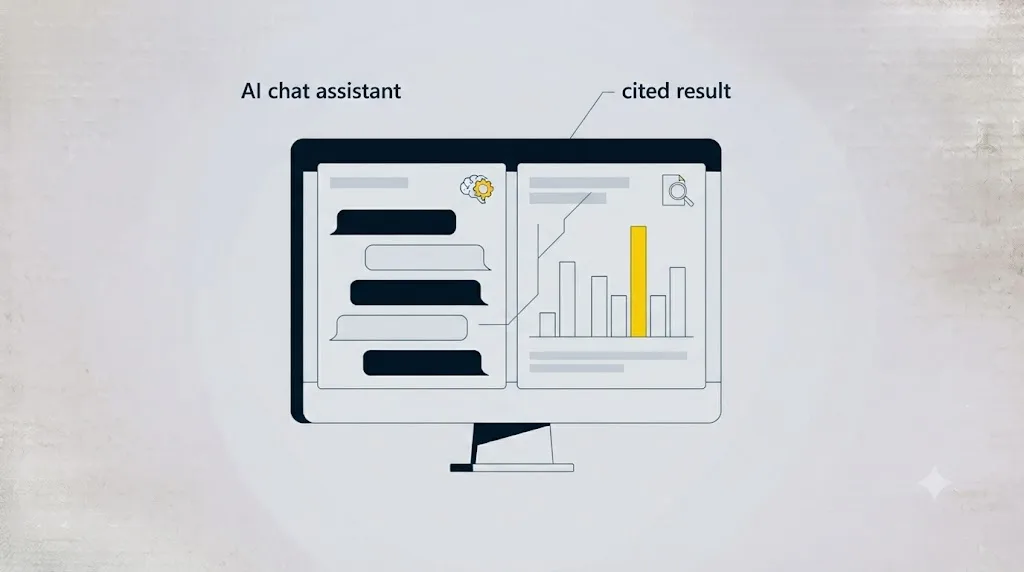 Εικονογράφηση οθόνης AI chat που παραθέτει πηγές σε απάντηση για επιχείρηση στη Λευκωσία
