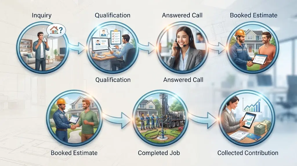 Illustration of a well contractor lead-to-contribution measurement path