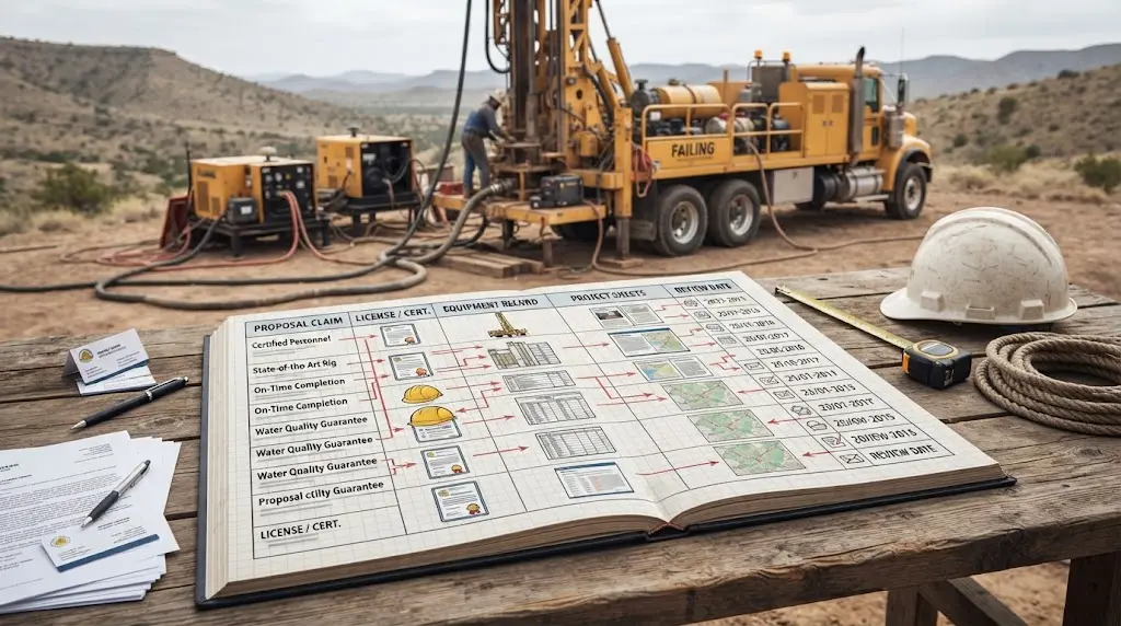 Illustration of a claim-to-proof ledger for a well contractor proposal