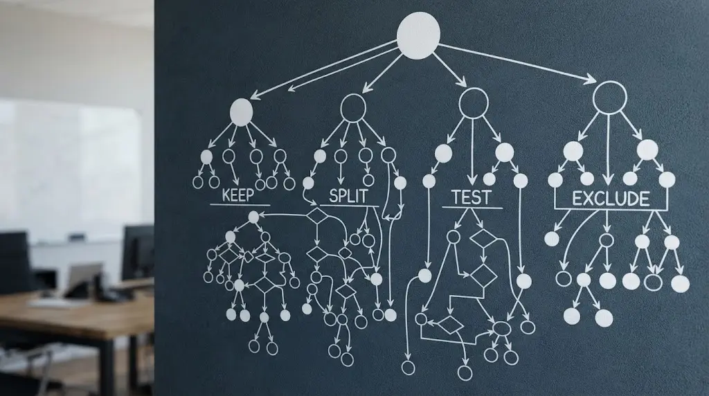 Illustration of a decision tree for choosing Google Ads negative keywords for a well drilling company