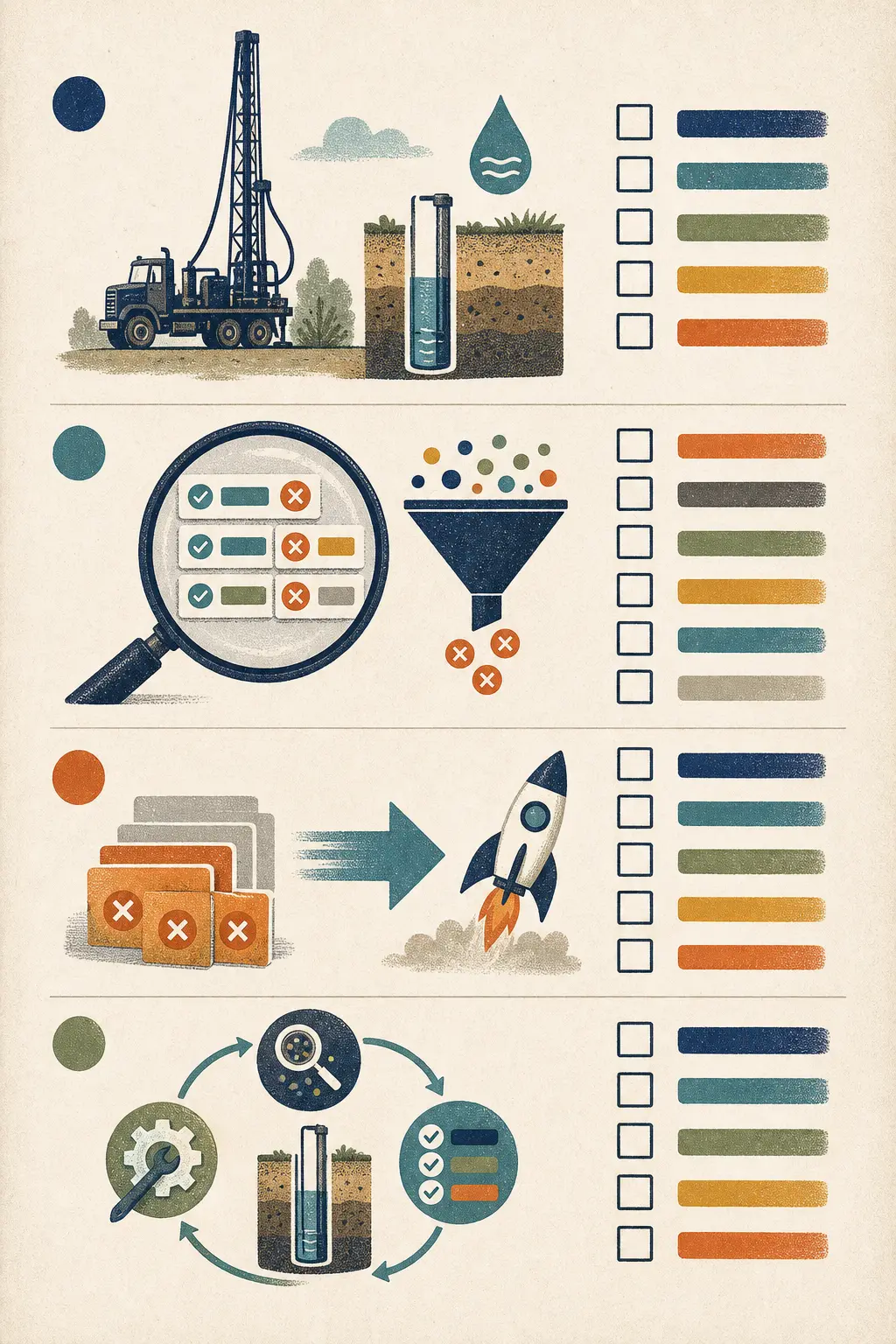 Illustration of a well contractor auditing negative keywords against qualified calls and booked jobs