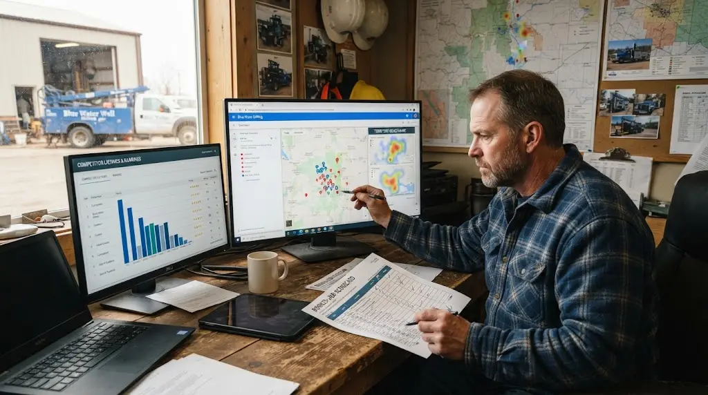 Illustration of well drilling google maps benchmark