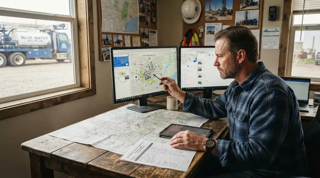 Illustration of well drilling google maps benchmark