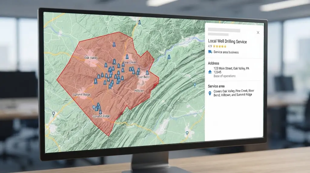 Illustration of well drilling google maps benchmark