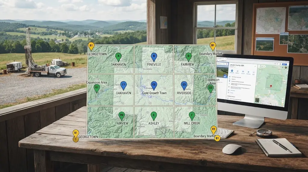 Illustration of well drilling google maps benchmark