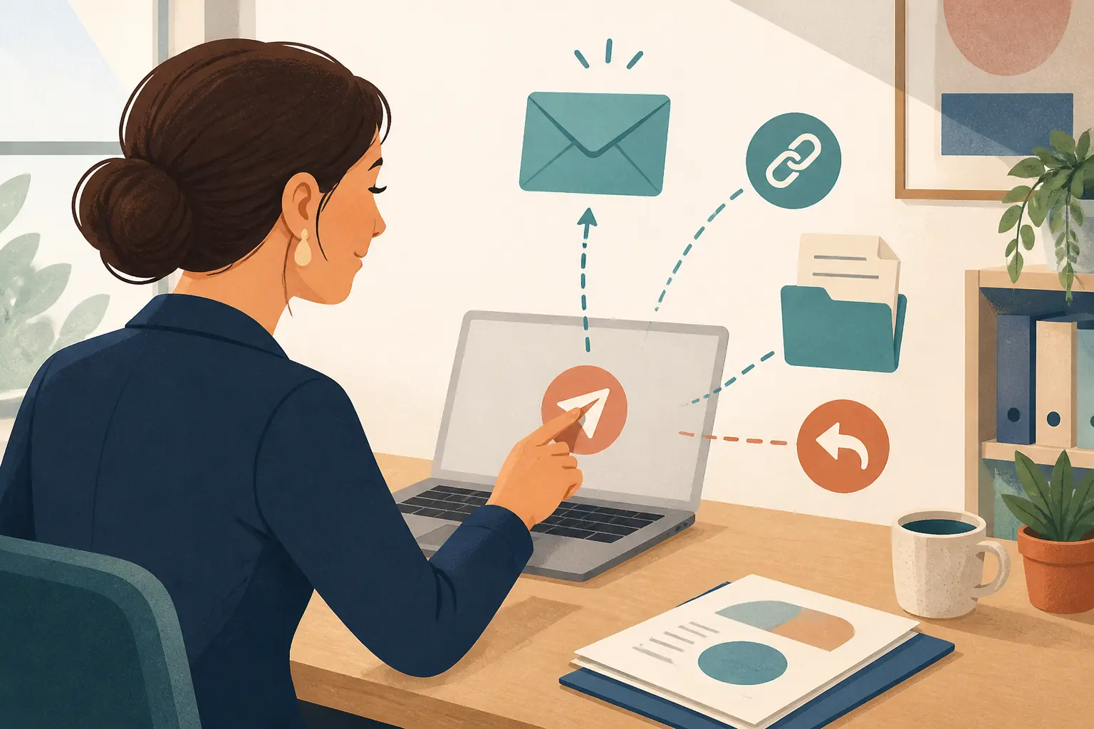 Illustration of a well pump technician sending a compliant review request by text